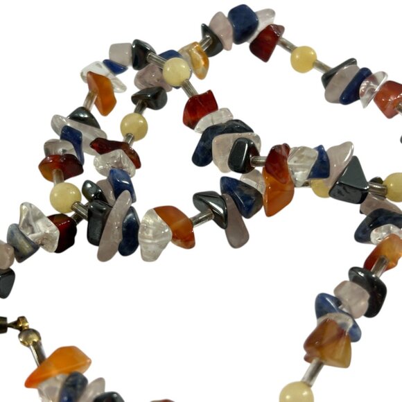 Multi Color Chippy Stone Necklace 17" Natural Beaded Earthy Artisan Eclectic - Picture 3 of 8